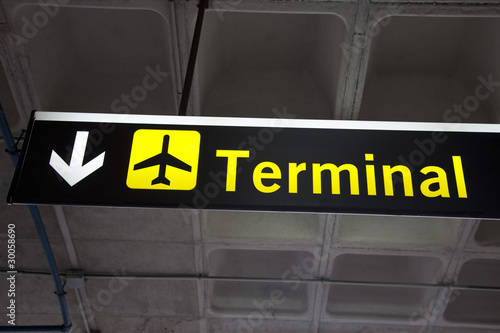 Illuminated Yellow Airport Terminal Sign