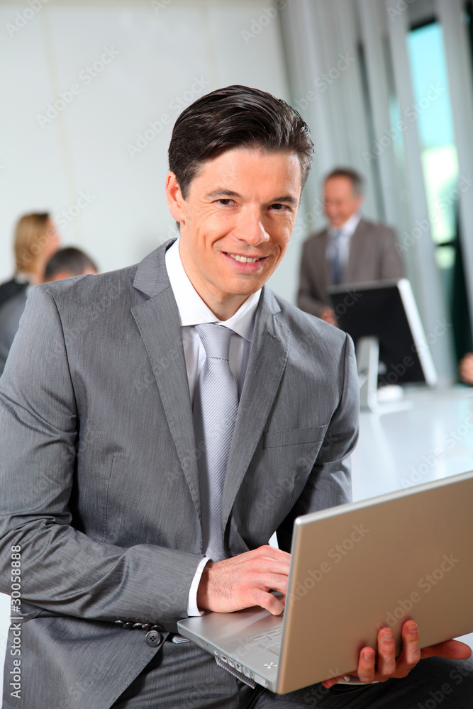 Businessman using laptop computer in office Businessman using laptop computer in office