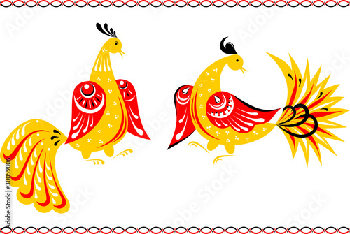 Fairy birds in the Gorodets painting style