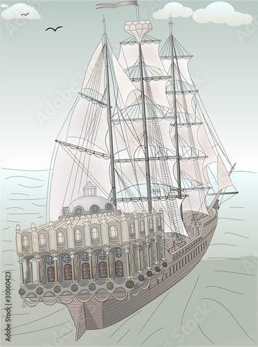 old ship sketch vector