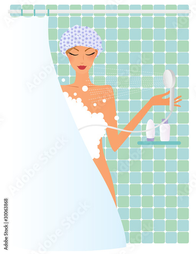Young woman taking a shower