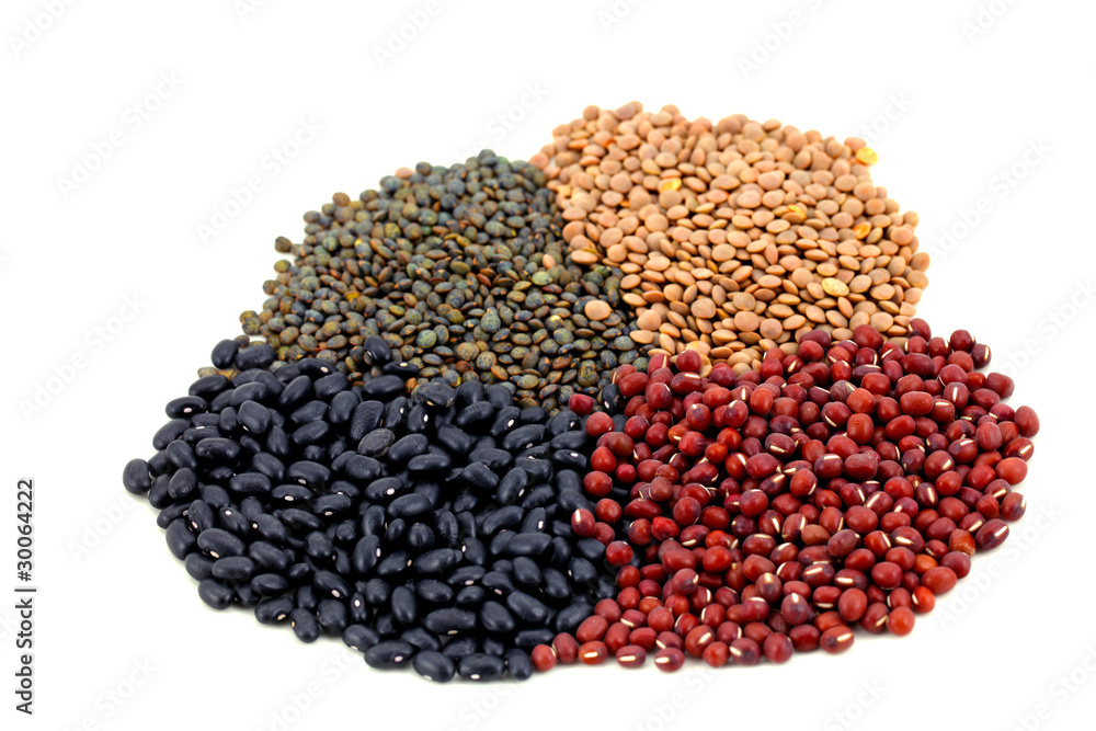 Beans and lentils pulse on white background Beans and lentils pulse on white background