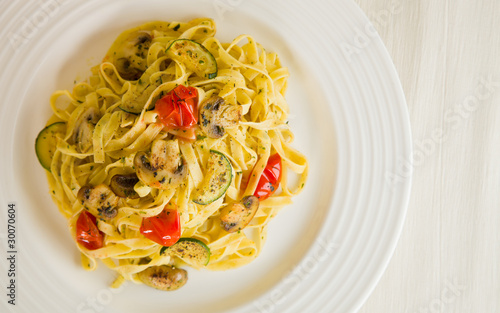 tagliatelle and white plate