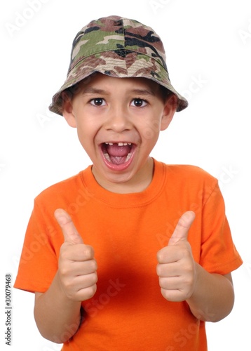 kid missing tooth giving thumbs up sign, isolated