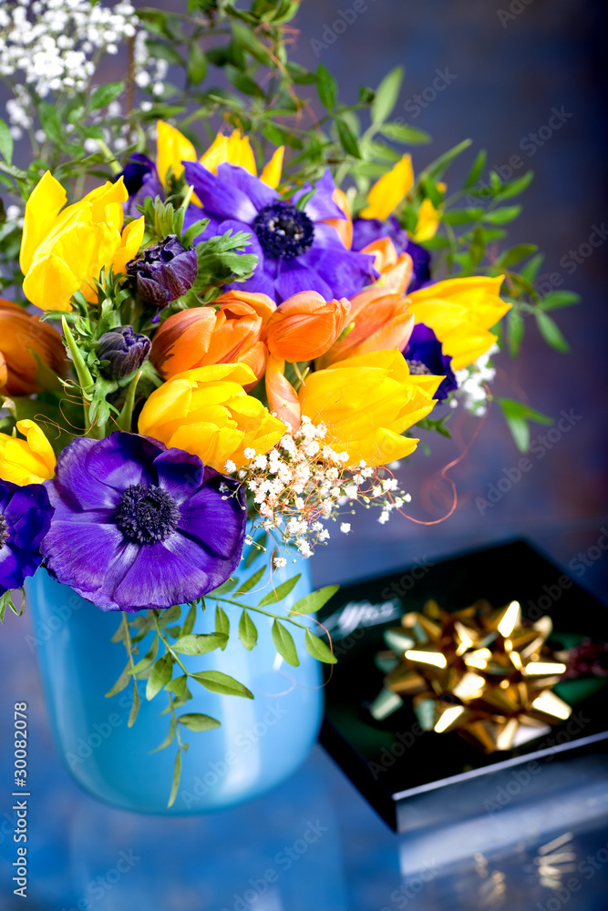 bunch of anemones and tulips bunch of anemones and tulips