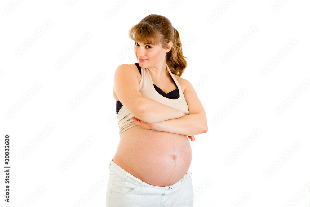 Beautiful pregnant woman with foxy expression on faces Beautiful pregnant woman with foxy expression on faces