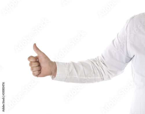 Businessman giving a thumb up, isolated on white background