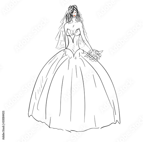Bride in wedding dress white with bouquet