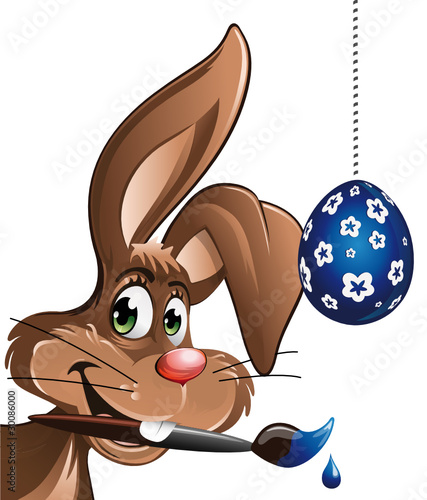 easter bunny with painted blue egg