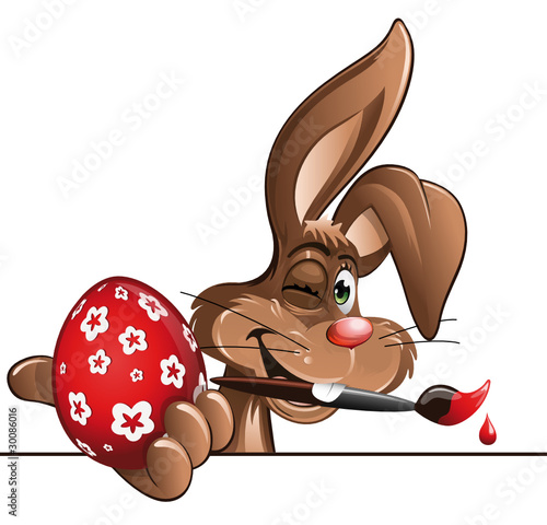 easter bunny with painted red egg