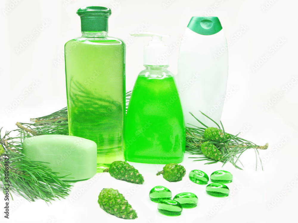 shower gel bottles with fir extract