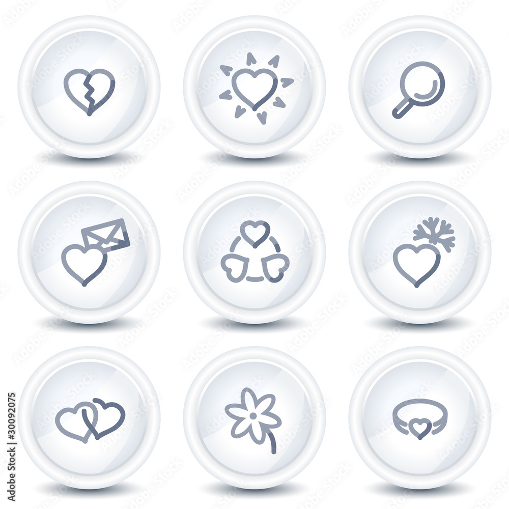 Love web icons, circle glossy buttons