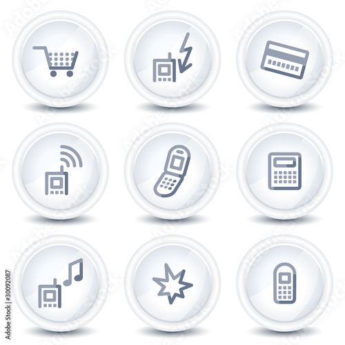 Mobile phone web icons set 1, circle glossy buttons