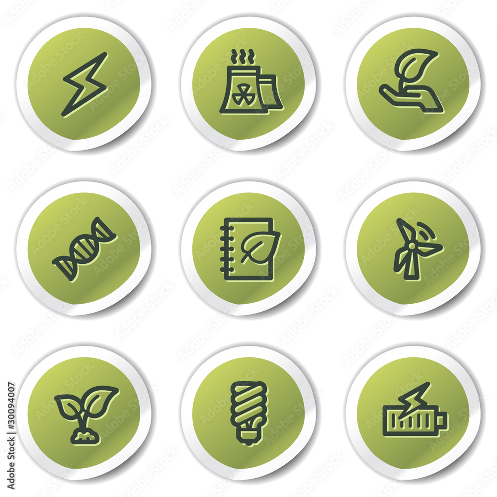 Ecology web icons set 5, green circle stickers Ecology web icons set 5, green circle stickers