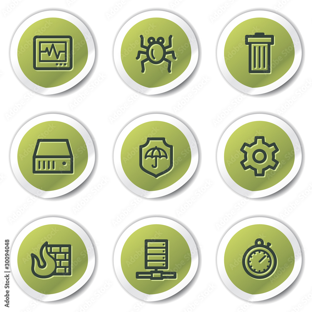Internet security web icons, green circle stickers