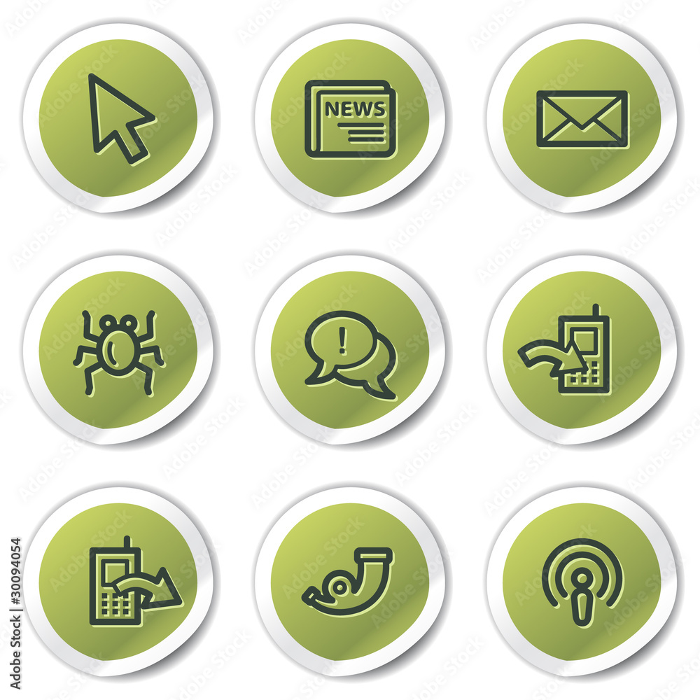 Internet web icons set 2, green circle stickers Internet web icons set 2, green circle stickers