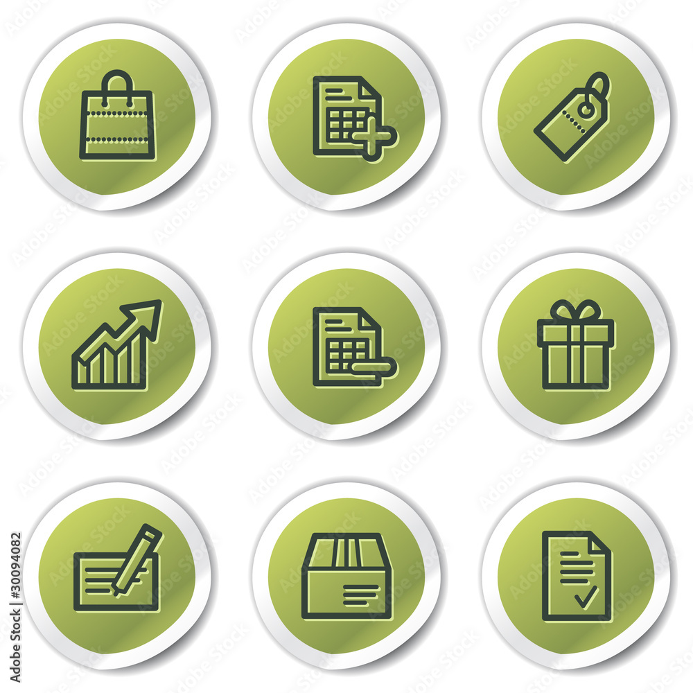 Shopping web icons set 1, green circle stickers Shopping web icons set 1, green circle stickers