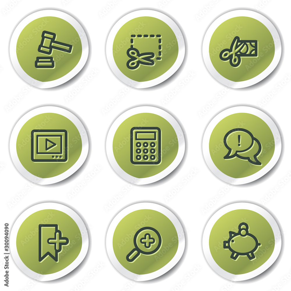 Shopping web icons set 3, green circle stickers Shopping web icons set 3, green circle stickers