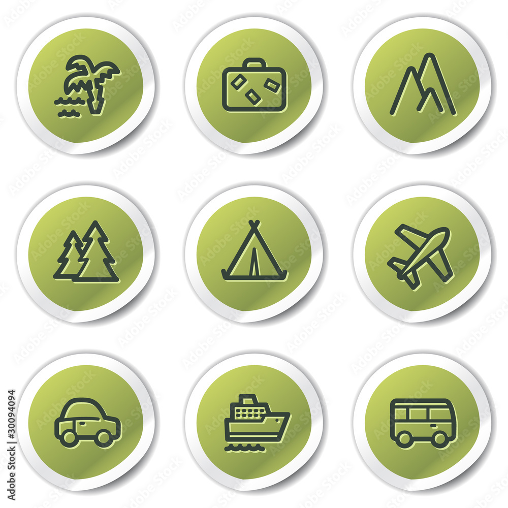 Travel web icons set 1, green circle stickers Travel web icons set 1, green circle stickers
