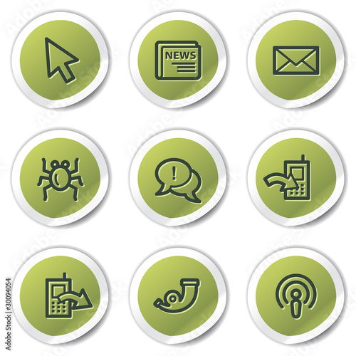 Internet web icons set 2, green circle stickers
