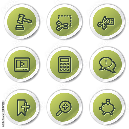 Shopping web icons set 3, green circle stickers
