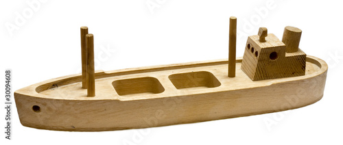 Photography Old wooden toy boat isolated on white background