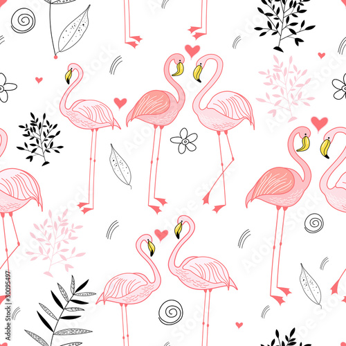 seamless pattern with a passionate pink flamingos