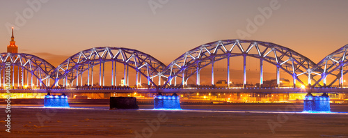 Illuminated railway bridge