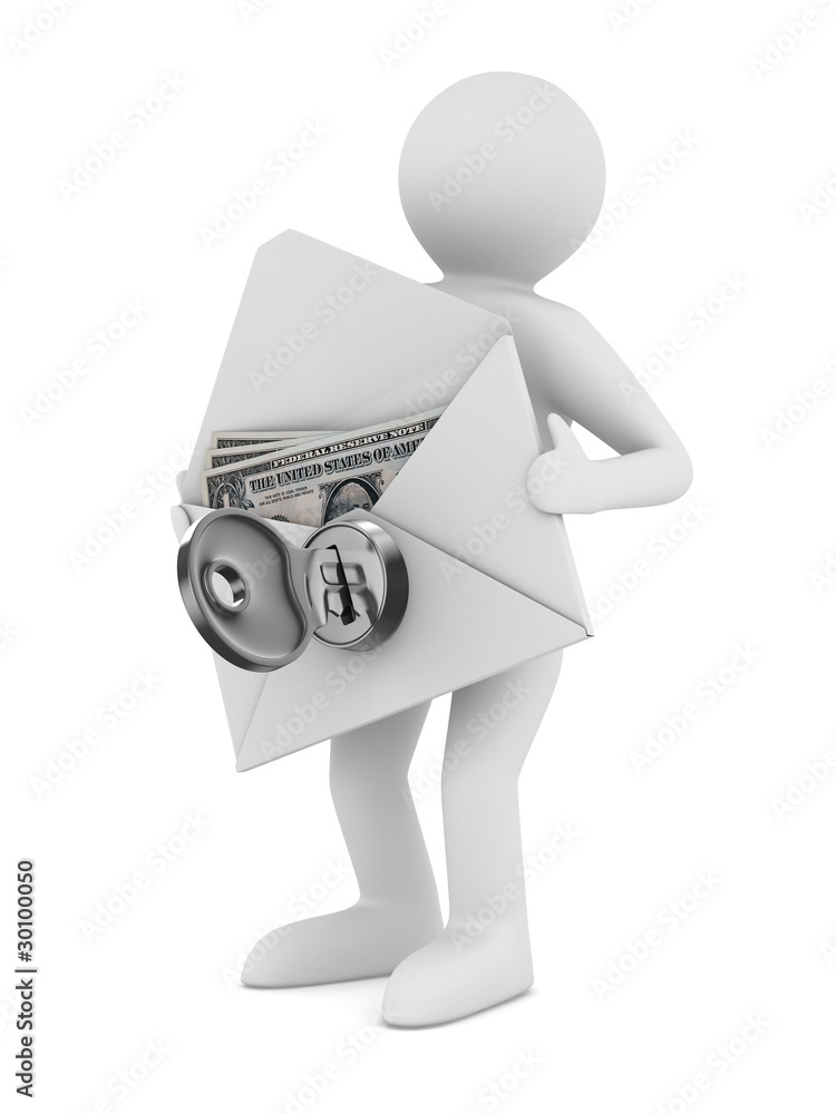 Money in envelope on white background. Isolated 3D image Money in envelope on white background. Isolated 3D image