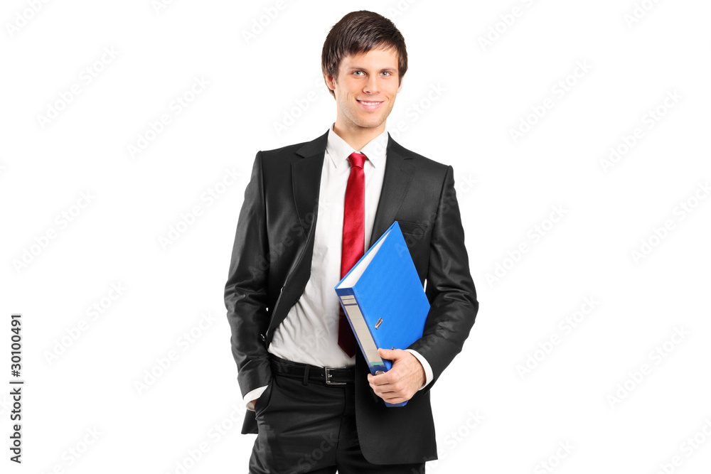 Portrait of a young businessman holding documents Portrait of a young businessman holding documents