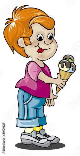 A boy with ice cream horn