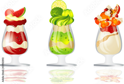 Fruit ice cream in the glass