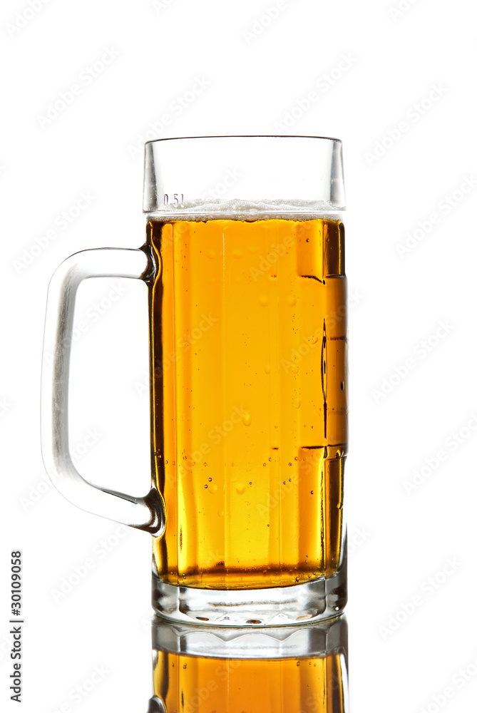 Glass of beer on white background