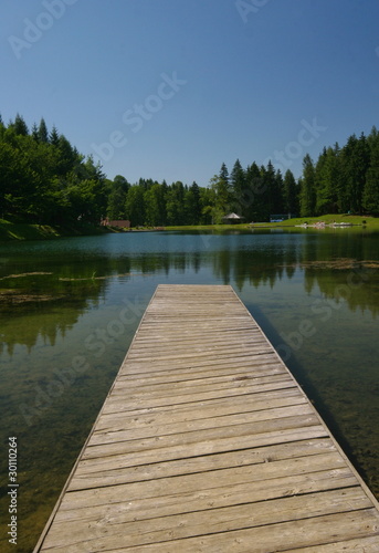 wooden pier on mountain lake, koroska region
