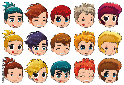 Different expressions and hair. vector isolated objects.