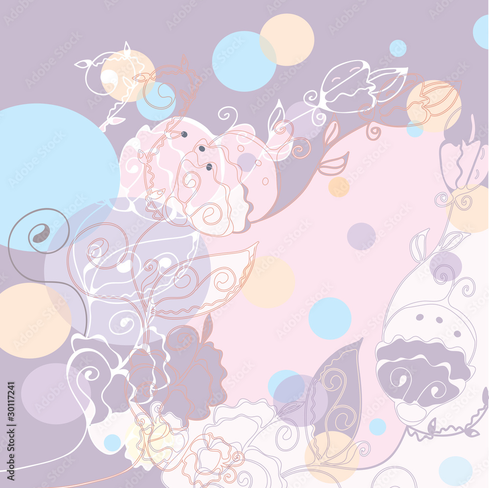Floral greeting card background with circles Floral greeting card background with circles