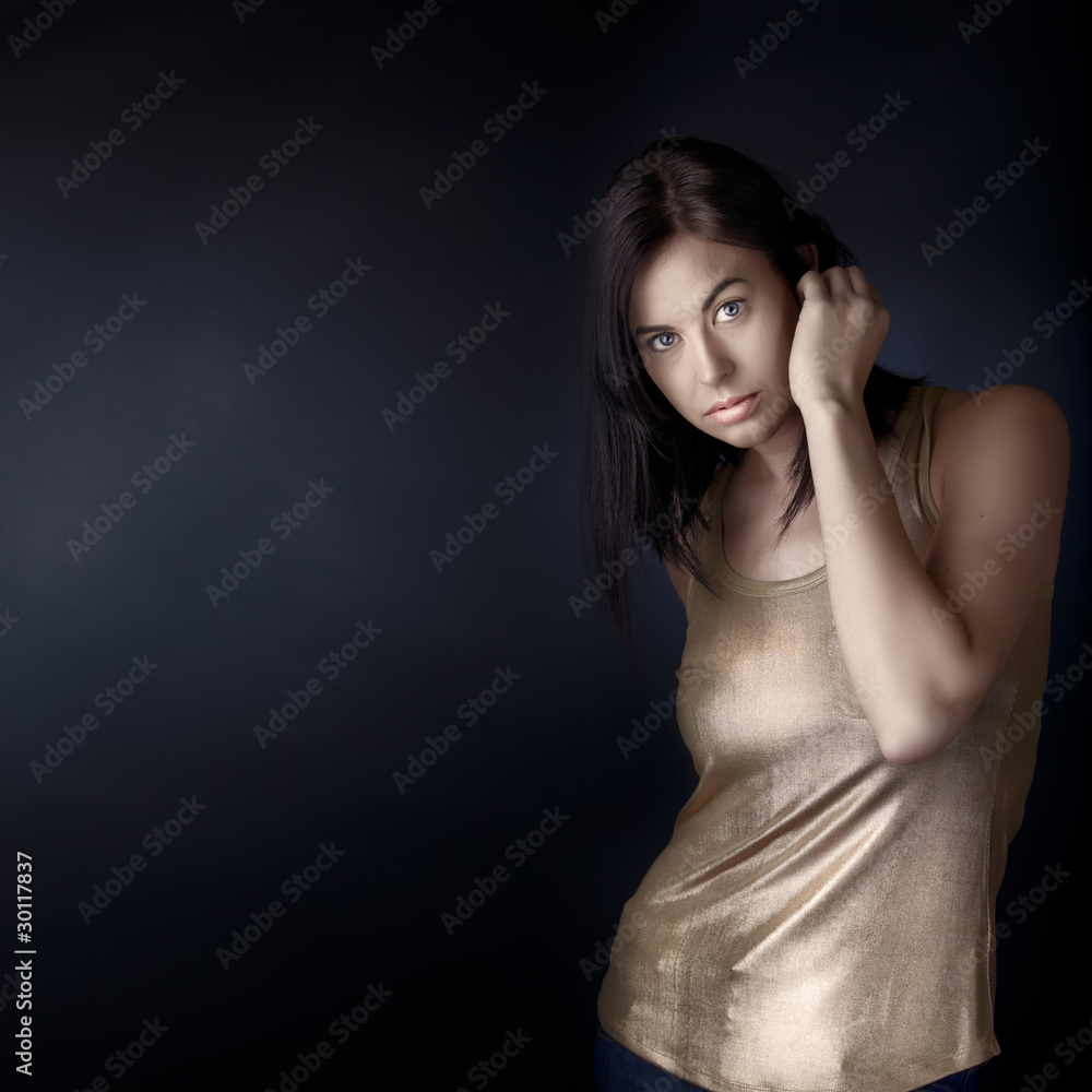 woman with dark hair in bob woman with dark hair in bob