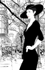 Fototapete Abbildung Paris Elegante Dame Illustration in Paris  © Isaxar