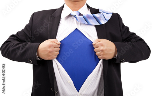 Businessman with courage and superman concept