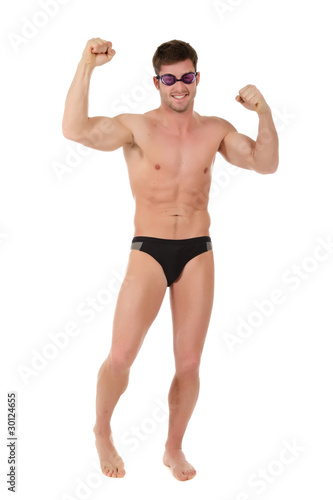 Young man swimmer, victorious