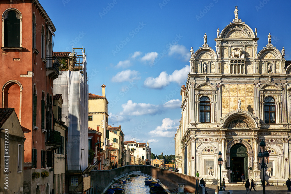 View of Venice with canal and old buildings, Italy