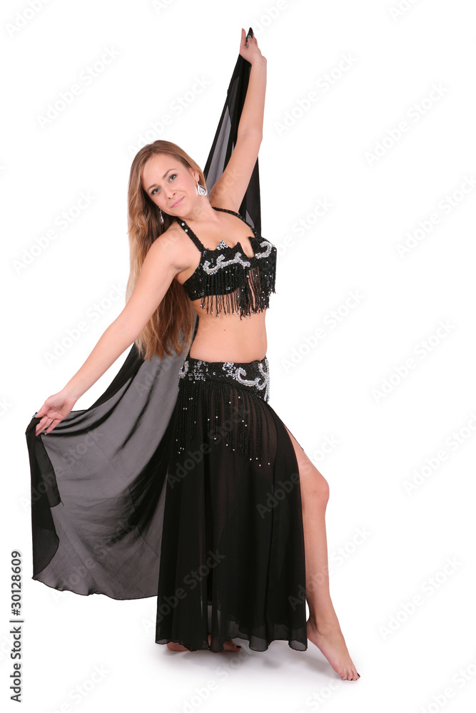 Beautiful belly dancer with long blond hair