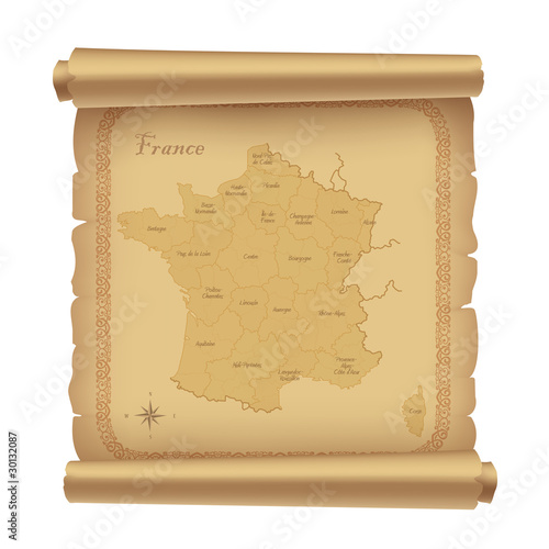 parchment with map of France, vector illustration