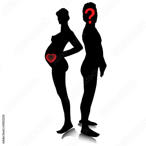 Woman and man love problem silhouettes.Vector