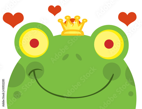 Frog Prince Cartoon Character With Hearts