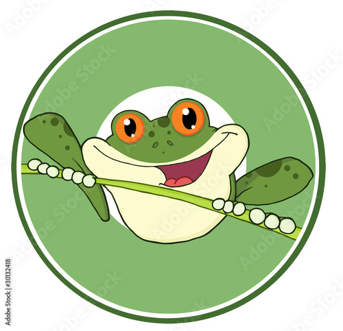 Photo Happy Red Eyed Blue Tree Frog In Circle Banner