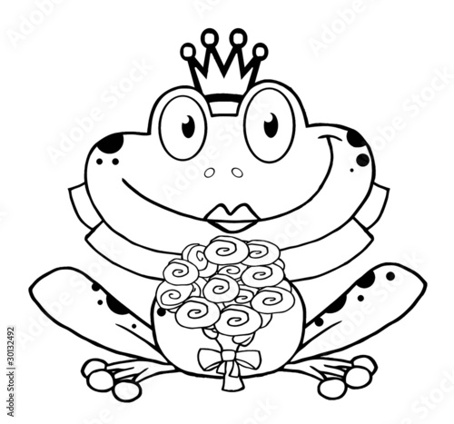 Outlined Bride Frog Cartoon Character