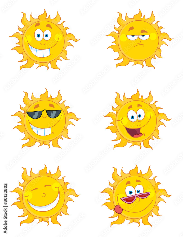 Happy Sun Mascot Cartoon Characters Set 2 Happy Sun Mascot Cartoon Characters Set 2