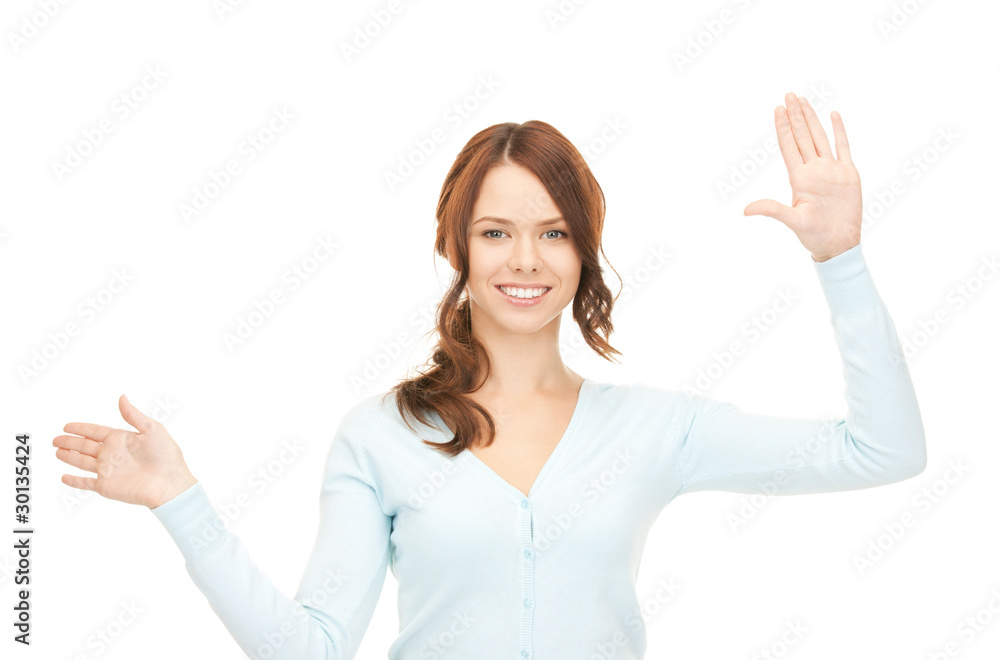 businesswoman working with something imaginary businesswoman working with something imaginary