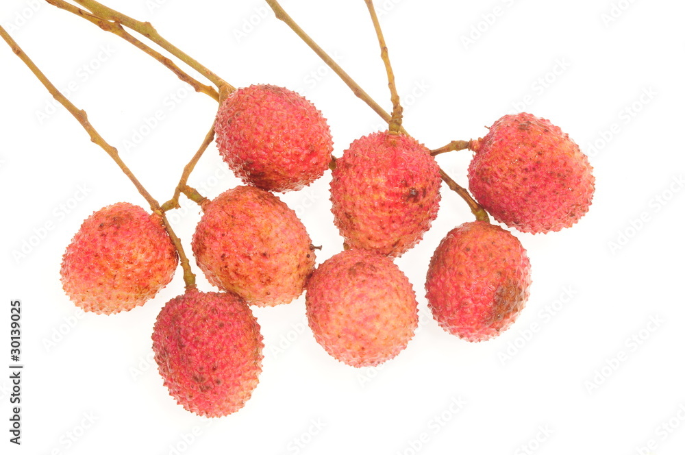 Branch Of Lychee Fruits Isolated On White Background Branch Of Lychee Fruits Isolated On White Background